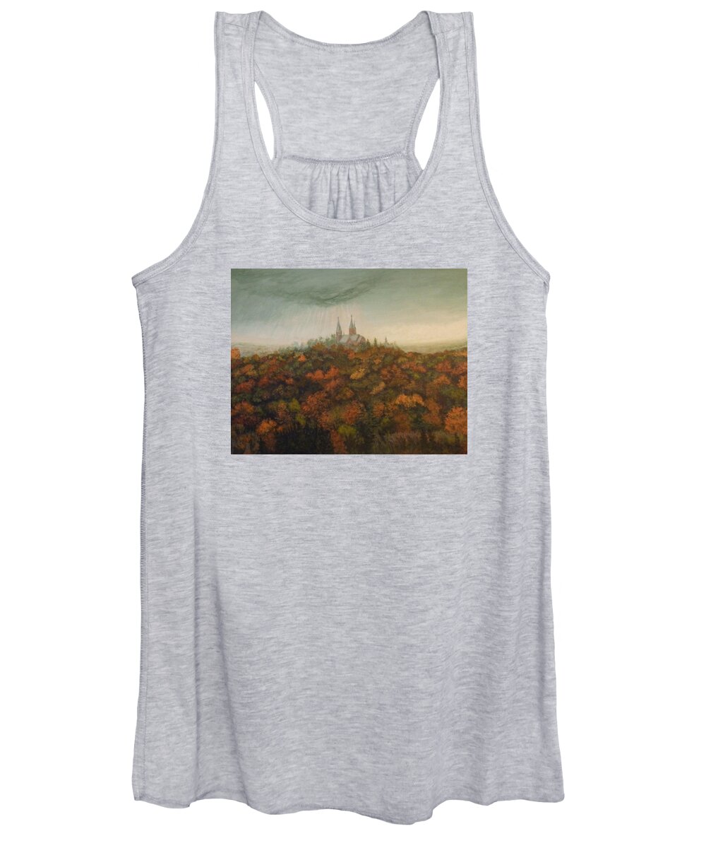Fall.colors Women's Tank Top featuring the painting Holy Hill Rain Storm by Dan Wagner