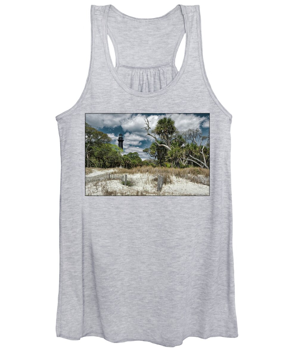 Sand Women's Tank Top featuring the photograph Hunting Island Lighthouse by Erika Fawcett