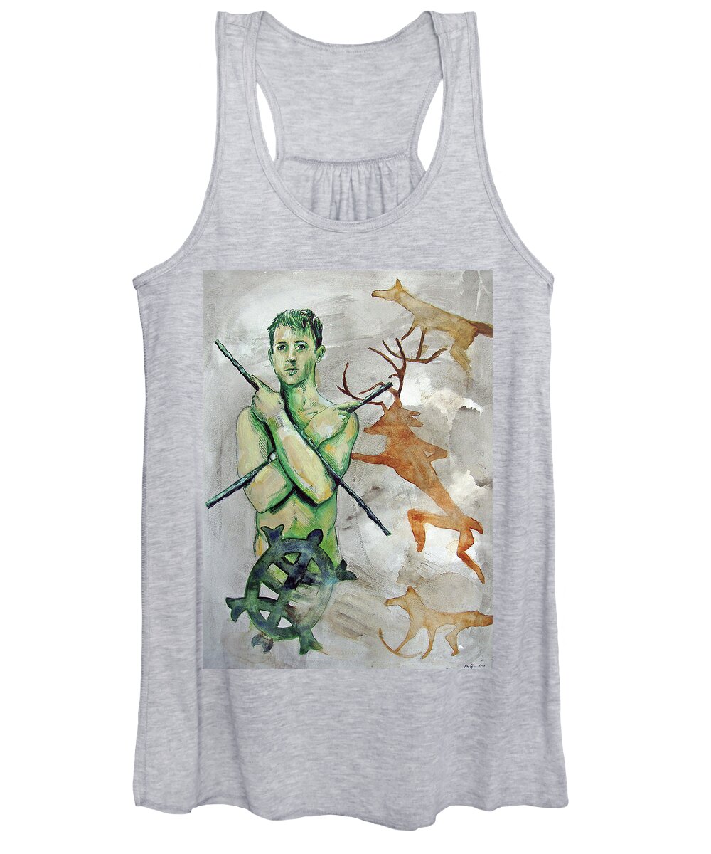 Warrior Women's Tank Top featuring the painting Youth Hunting Turtles by Rene Capone