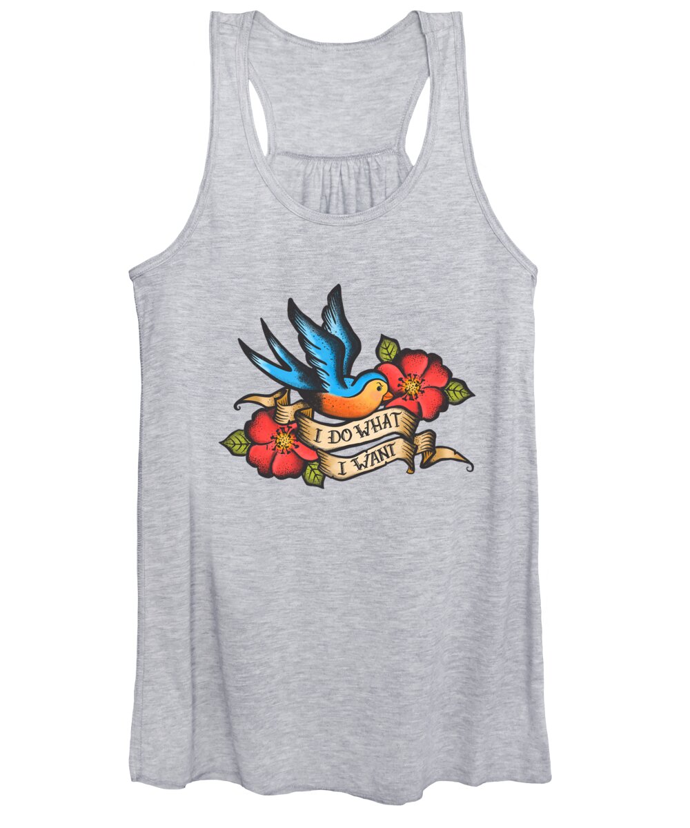 Tattoo Women's Tank Top featuring the painting I Do What I Want Vintage Bluebird And Rose Tattoo by Little Bunny Sunshine