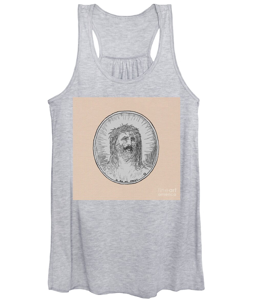 Jesus Women's Tank Top featuring the drawing In Him We Trust by Donna L Munro
