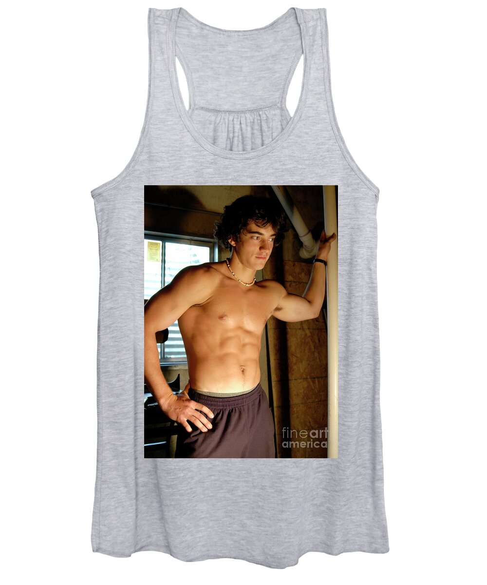 Young Women's Tank Top featuring the photograph Sexy Man in Workshop by Gunther Allen