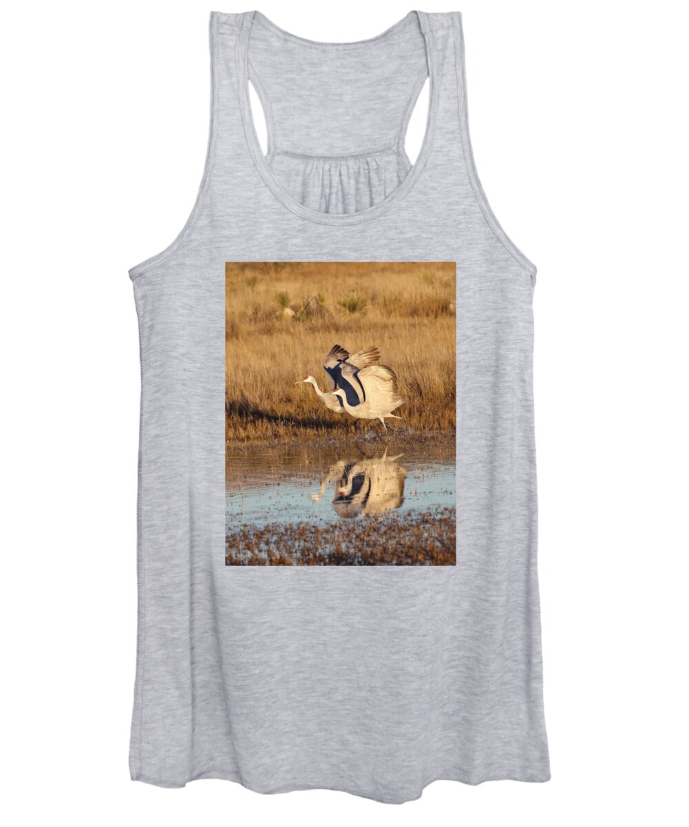 Sandhill Women's Tank Top featuring the photograph In Sync by Jean Clark