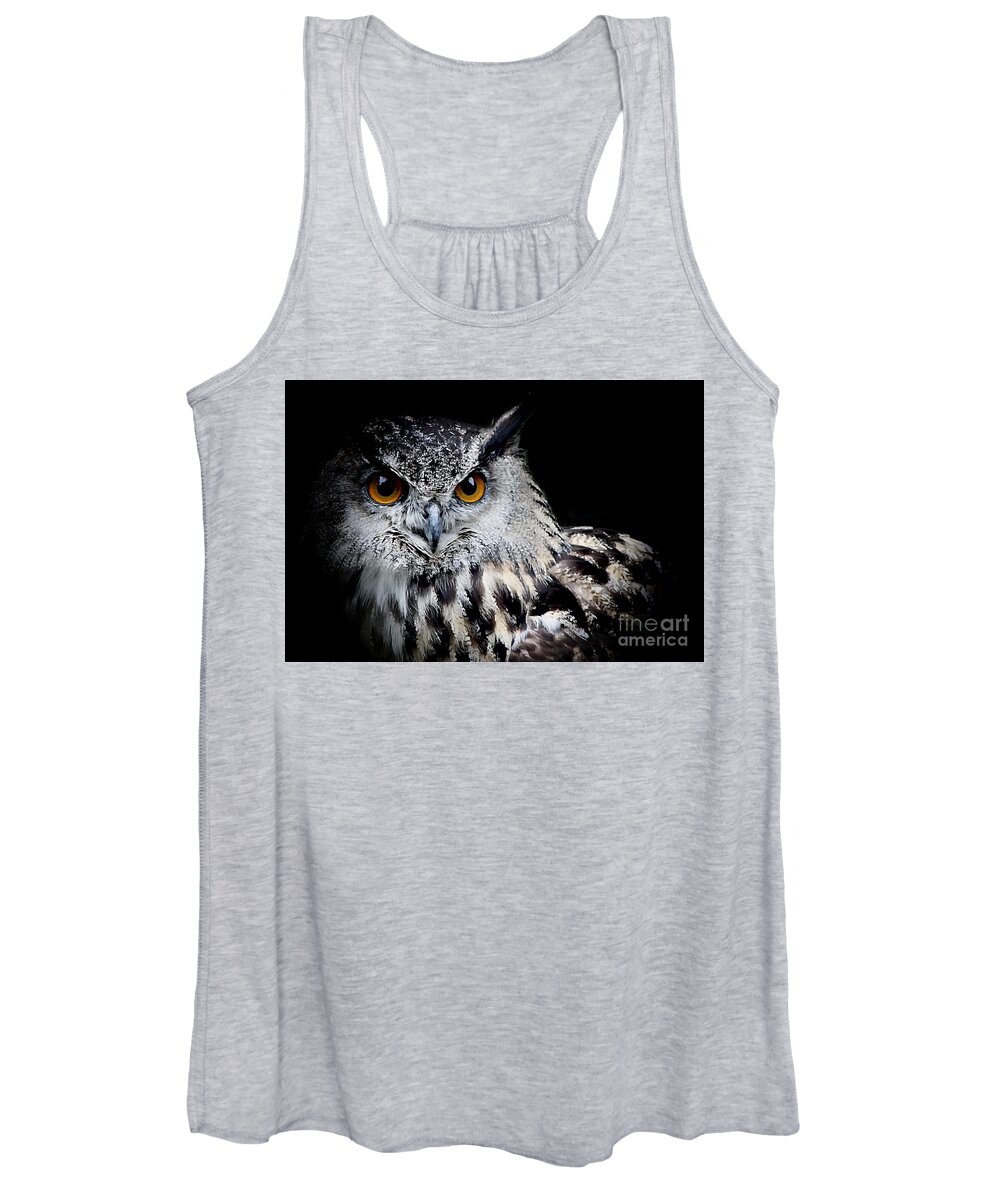 Eagle Owl Women's Tank Top featuring the photograph Intensity by Clare Bevan