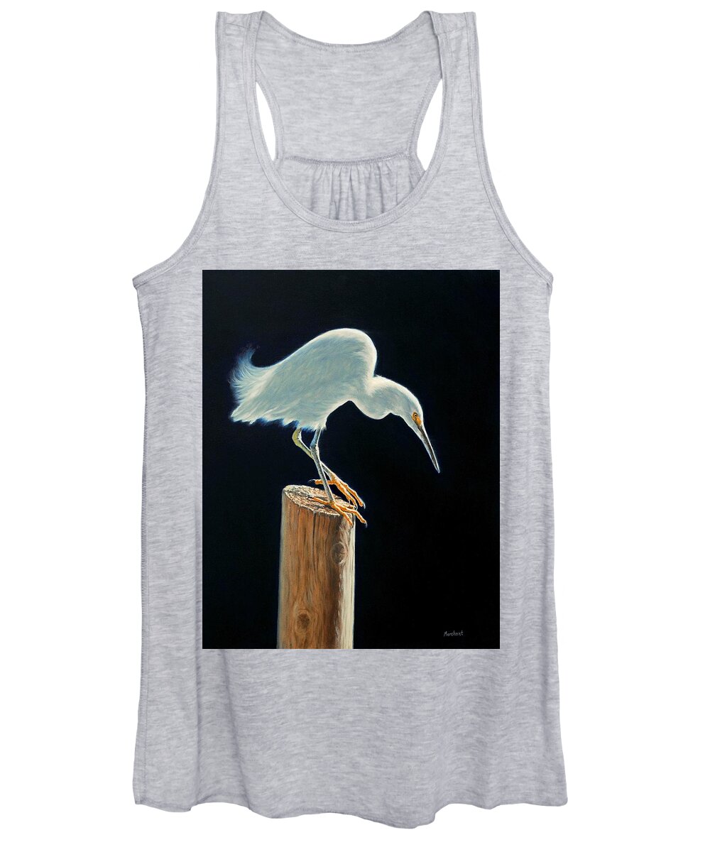 Egret Women's Tank Top featuring the painting Interlude - Snowy Egret by Linda Merchant