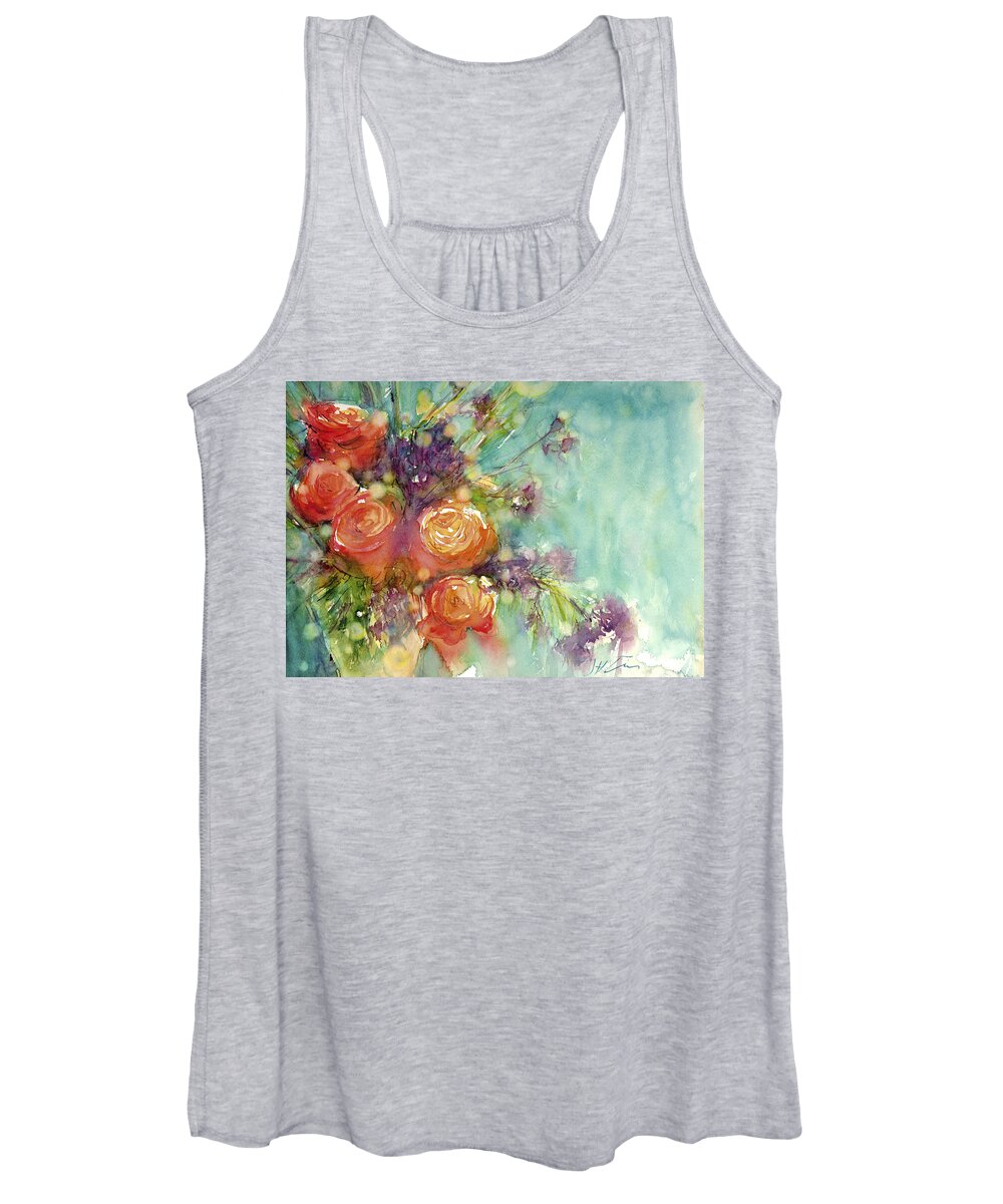 Flowers Women's Tank Top featuring the painting It's a Teal World by Judith Levins