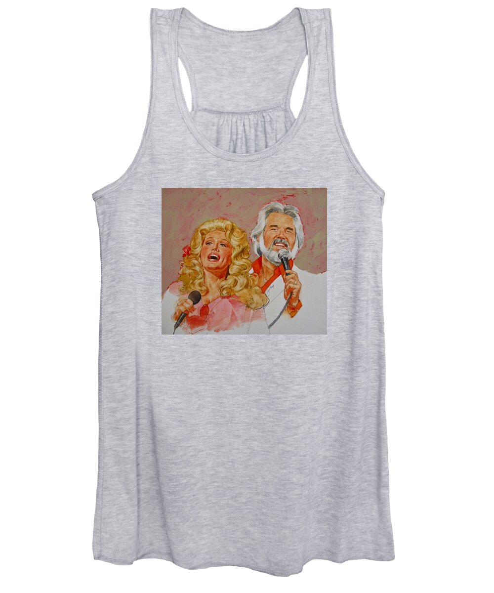 Acrylic Painting Women's Tank Top featuring the painting Its Country - 8 Dolly Parton Kenny Rogers by Cliff Spohn