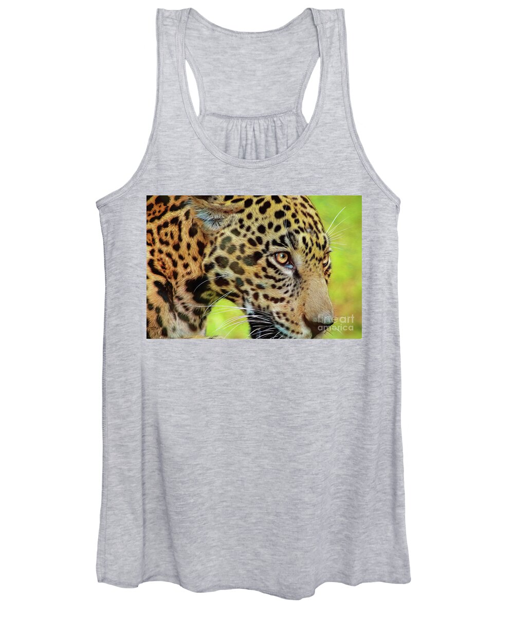 Jaguars Women's Tank Top featuring the mixed media Jaguar Up Very Close by DB Hayes