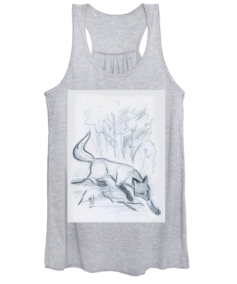 Okami Women's Tank Top featuring the drawing Japanese Fox Sketch by Brandy Woods