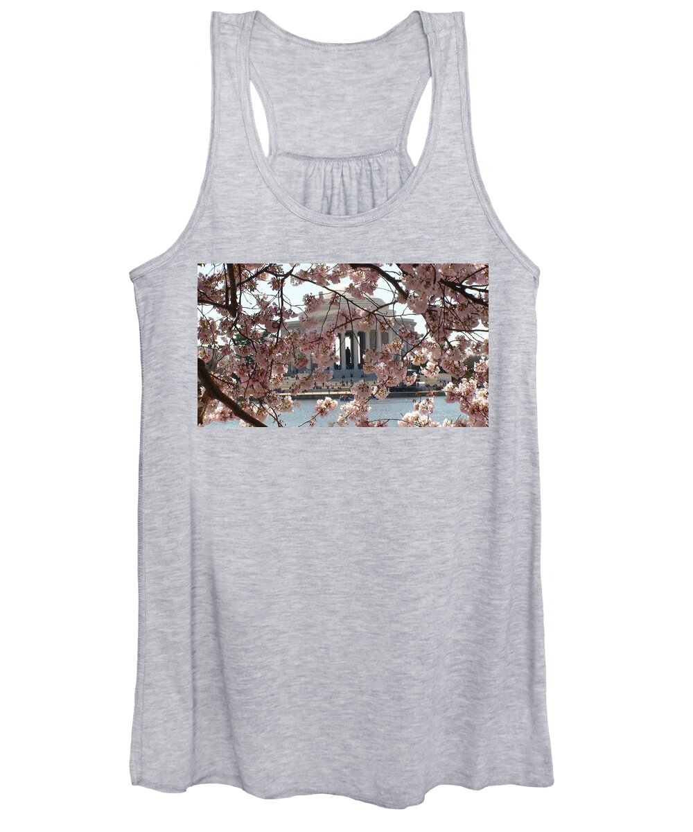 Jefferson Memorial Women's Tank Top featuring the photograph Jefferson Through the Cherry Blossoms by Charles Kraus