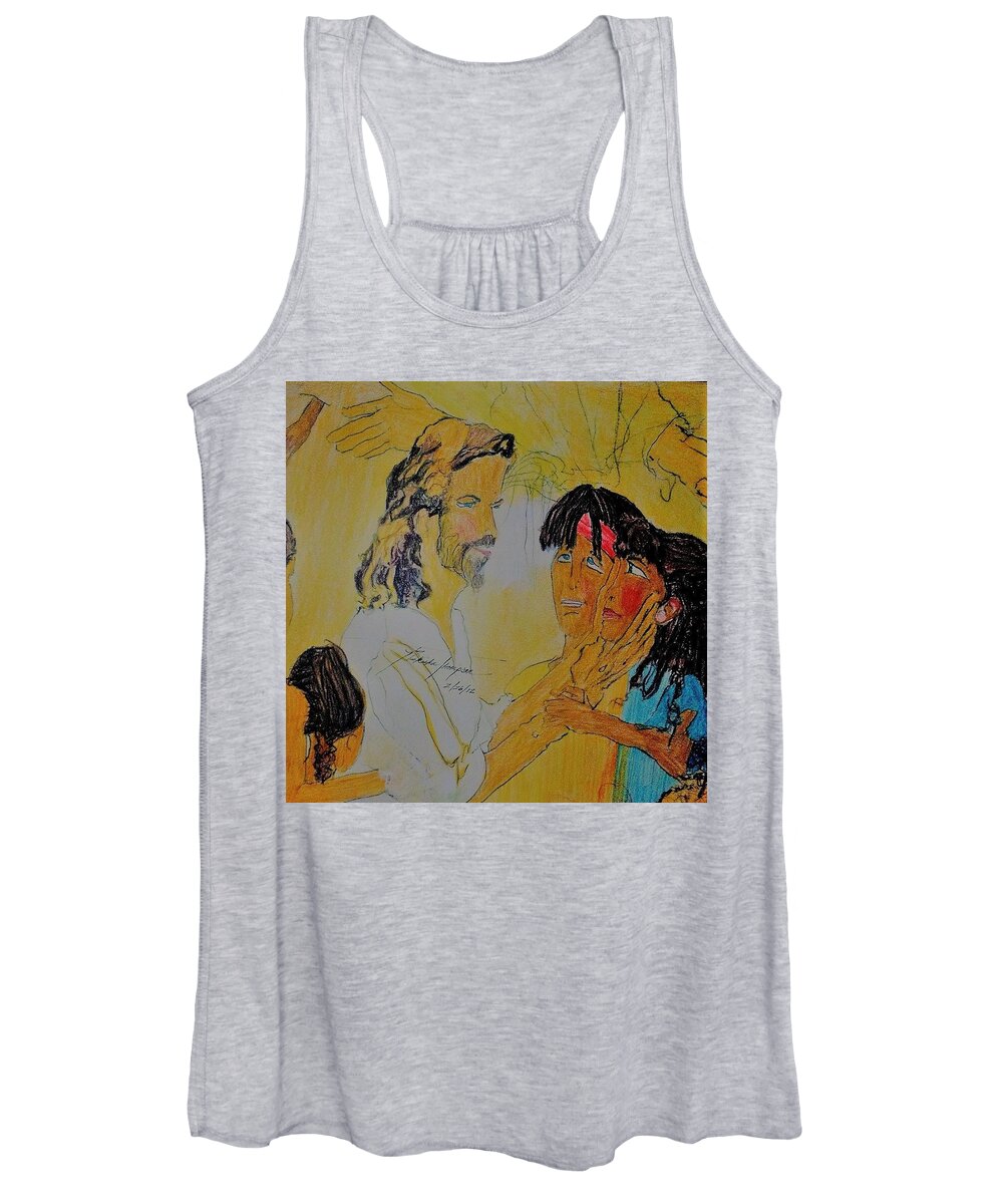Children Women's Tank Top featuring the drawing Jesus and the Children by Love Art Wonders By God