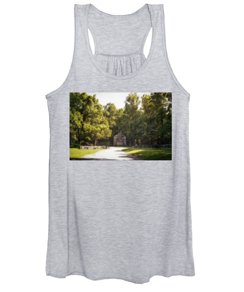 Early Settlers Women's Tank Top featuring the photograph John Oliver Cabin by Todd Ryburn
