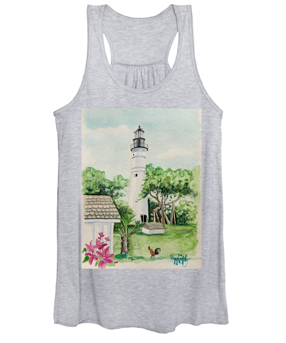 Lighthouse Women's Tank Top featuring the painting Key West Lighthouse by Maggii Sarfaty