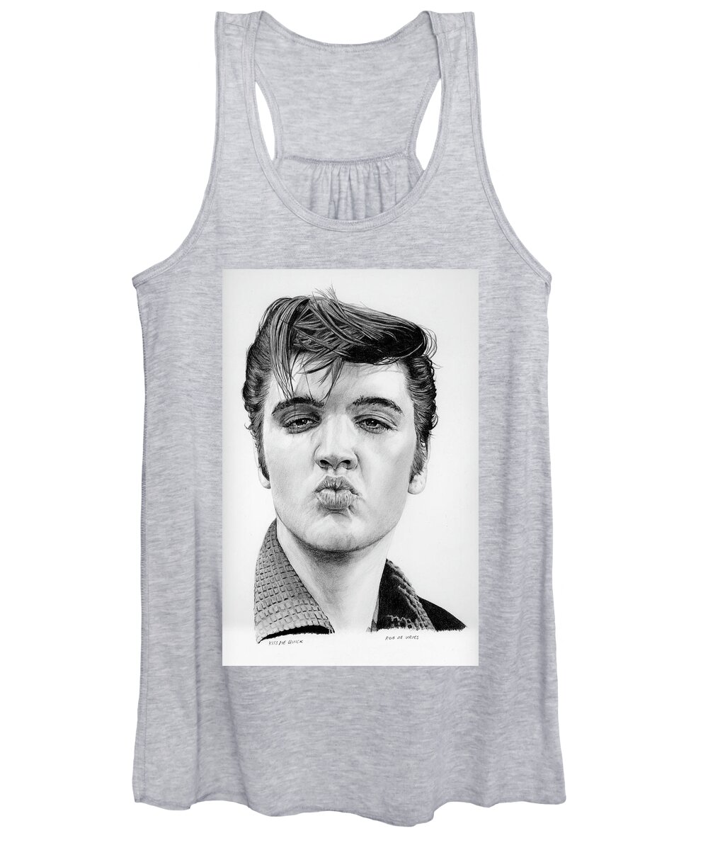 Elvis Women's Tank Top featuring the drawing Kiss me Quick by Rob De Vries