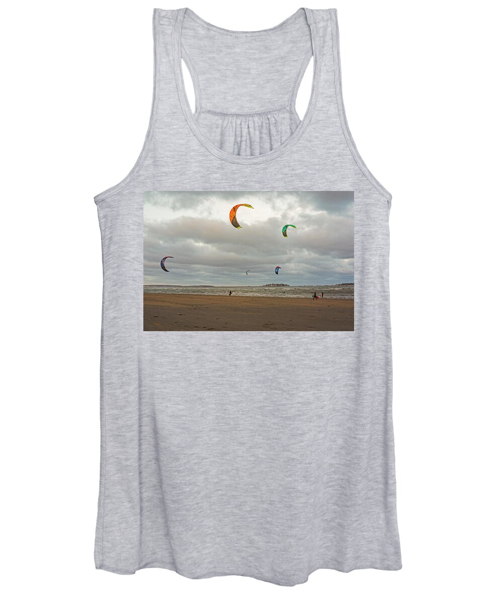 Revere Women's Tank Top featuring the photograph Kitesurfing on Revere Beach by Toby McGuire