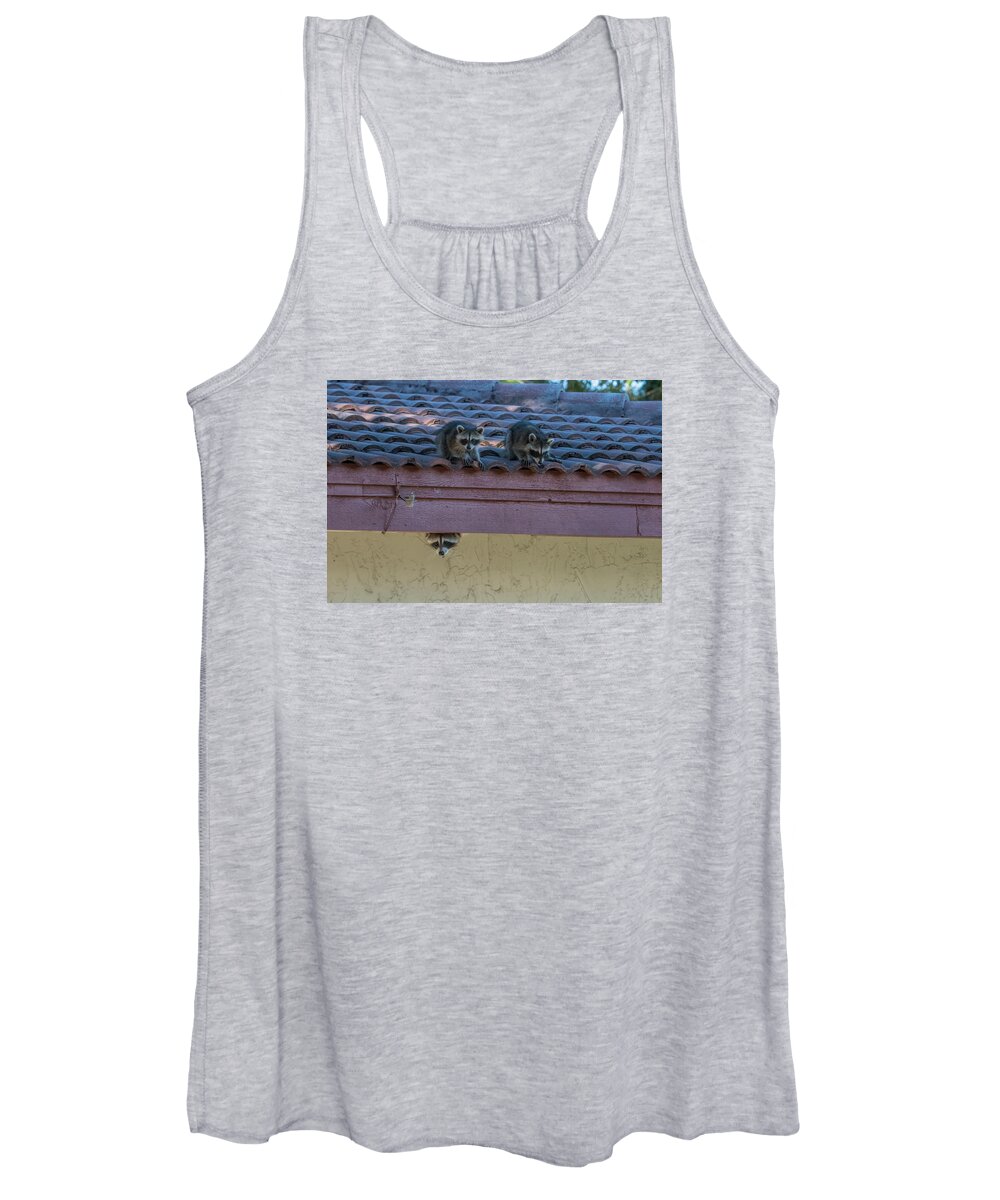Raccoons Women's Tank Top featuring the photograph Kits on the Roof by Dorothy Cunningham