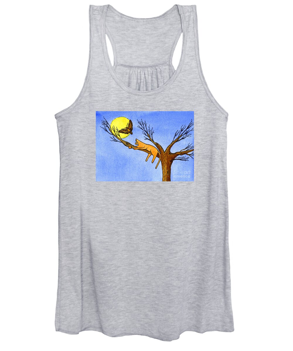 Cat Women's Tank Top featuring the painting Kitty Moth and Moonlight by Norma Appleton