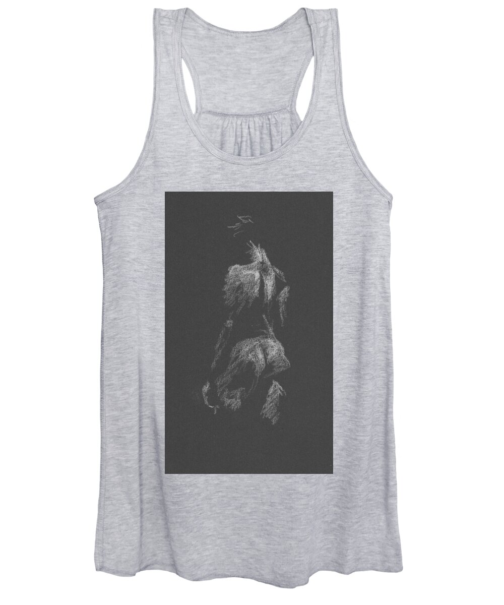 Figure Drawing Women's Tank Top featuring the drawing Kroki 2015 09 26 _3 Figure Drawing White Chalk by Marica Ohlsson