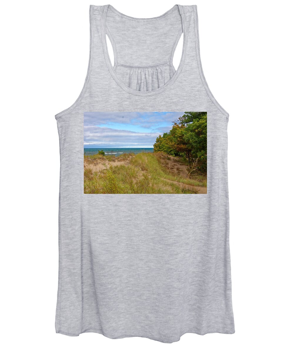 Great Lakes Women's Tank Top featuring the photograph Lake Michigan Shore by Peter Ponzio