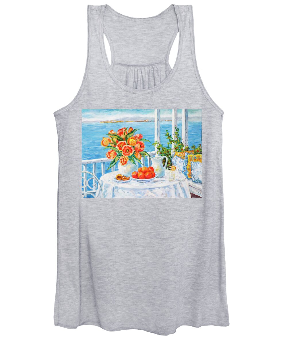 Lake Women's Tank Top featuring the painting Lakeside Luncheon by Ingrid Dohm