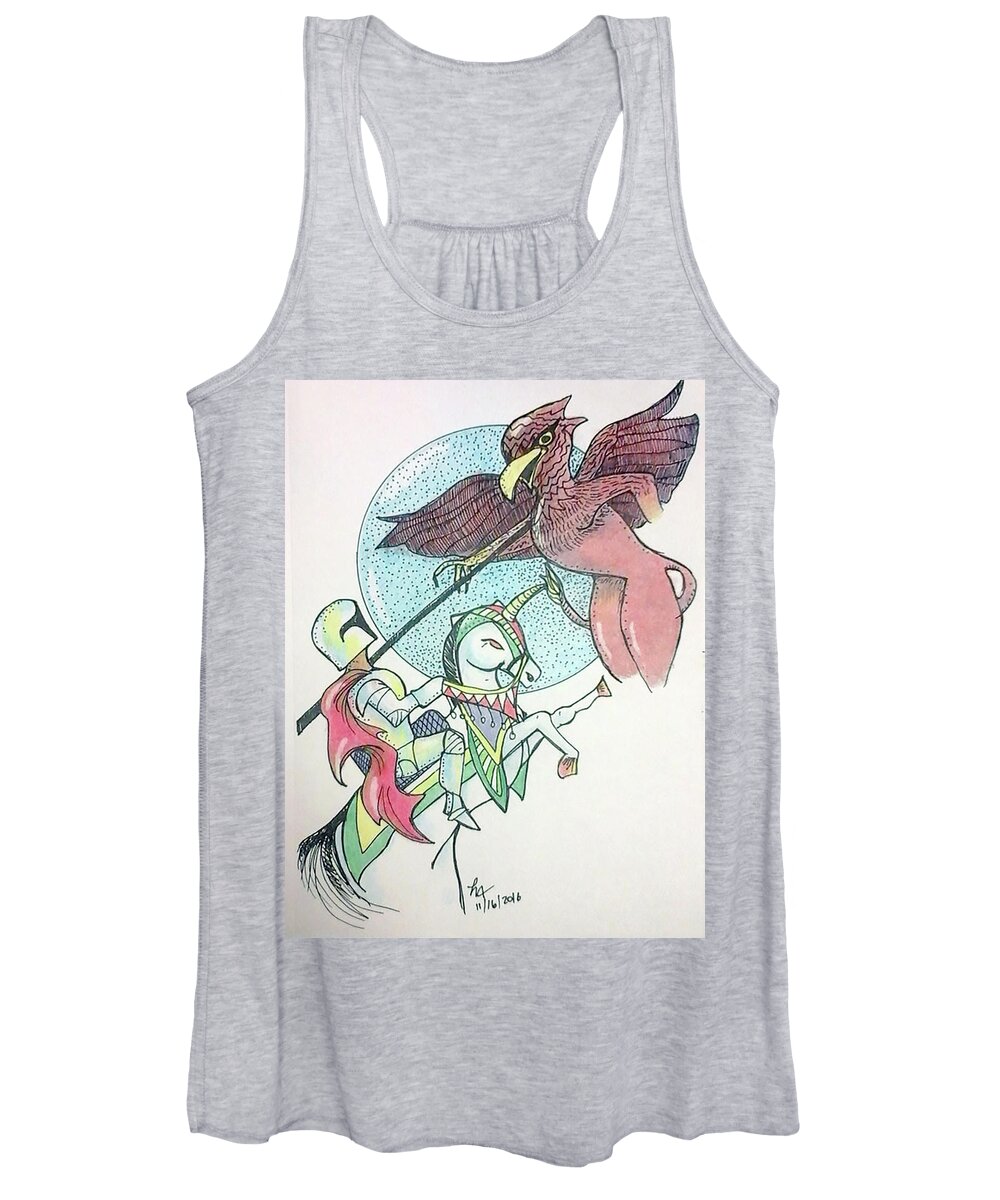 Art Women's Tank Top featuring the drawing Lancelot and Griffin by Loretta Nash