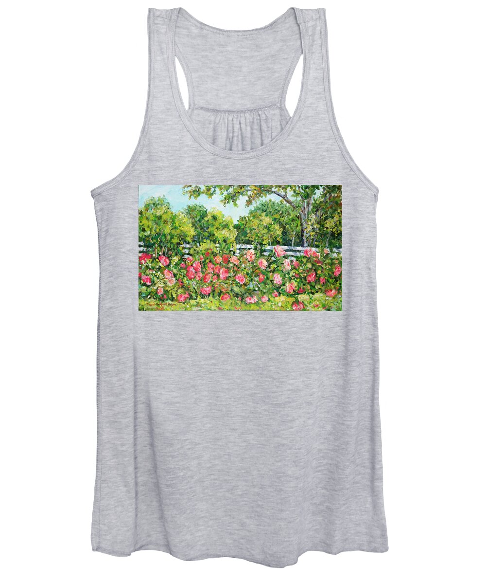 Landscape Women's Tank Top featuring the painting Landscape with Roses Fence by Ingrid Dohm