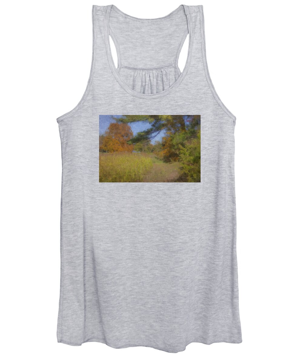 Langwater Farm Women's Tank Top featuring the painting Langwater Farm Tractor Path by Bill McEntee