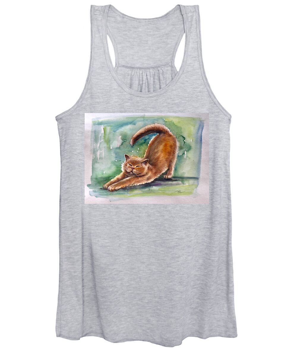 A Cat Women's Tank Top featuring the painting Lazy day by Katerina Kovatcheva