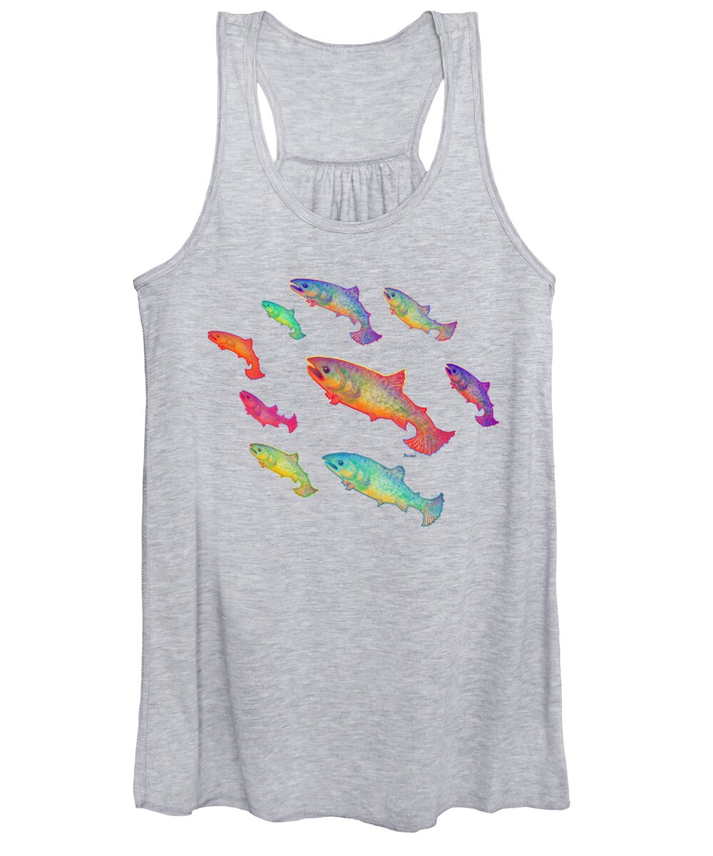  Creatures Of The Wild Women's Tank Top featuring the mixed media Leaping Salmon shirt image by Teresa Ascone