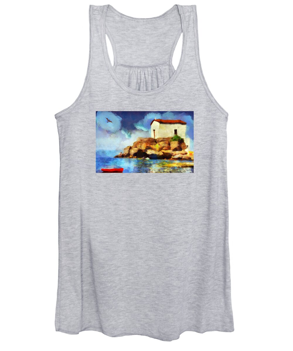 Lesvos Island Women's Tank Top featuring the painting Lesvos island by George Rossidis