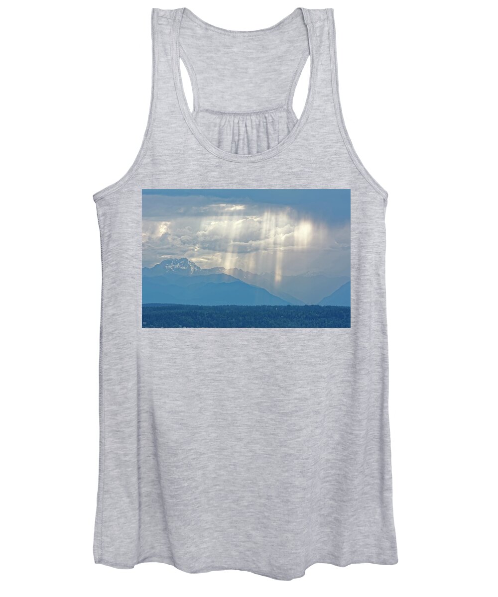 Landscape. Mountains Women's Tank Top featuring the photograph Light through clouds by Peter Ponzio