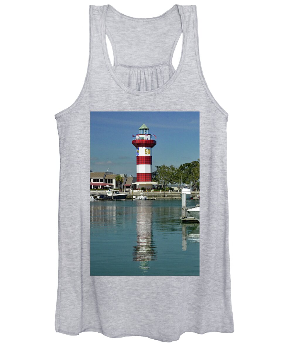 Hilton Head Women's Tank Top featuring the photograph Lighthouse Reflection by Jerry Griffin