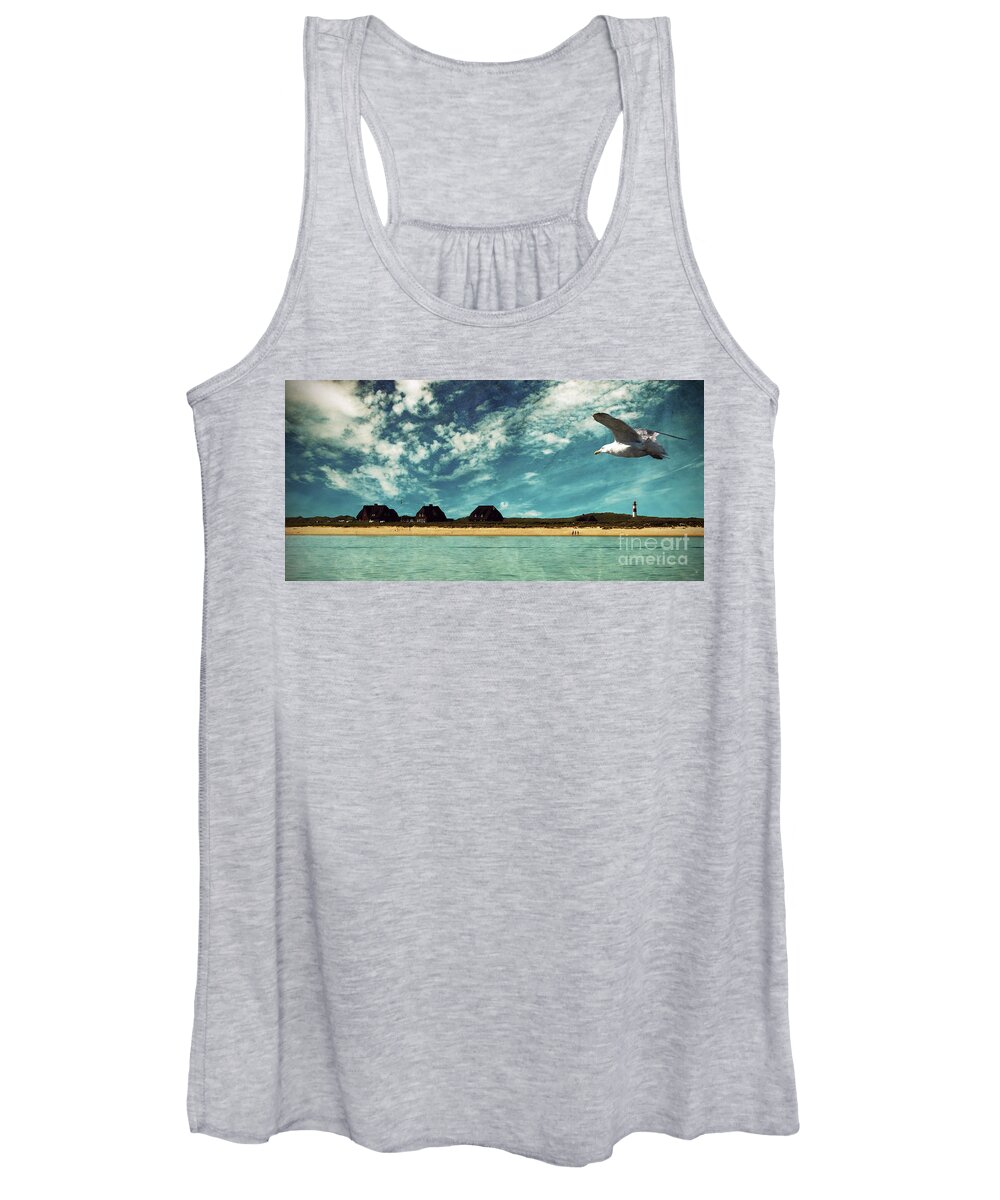 Seagull Women's Tank Top featuring the photograph Lighthouse Scenery At List by Hannes Cmarits