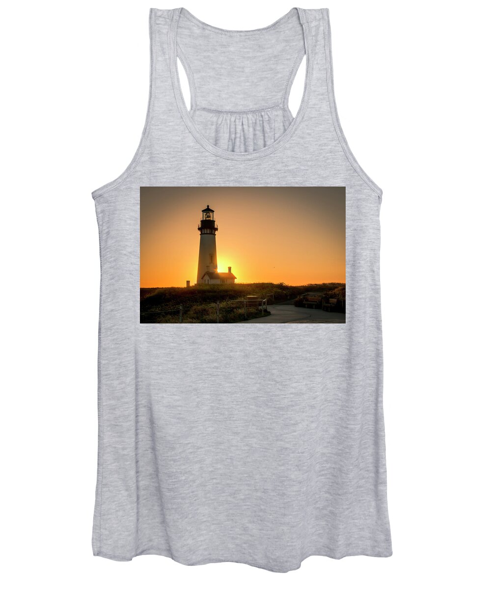 Yaquina Head Women's Tank Top featuring the photograph Lighthouse Sunset by Kristina Rinell
