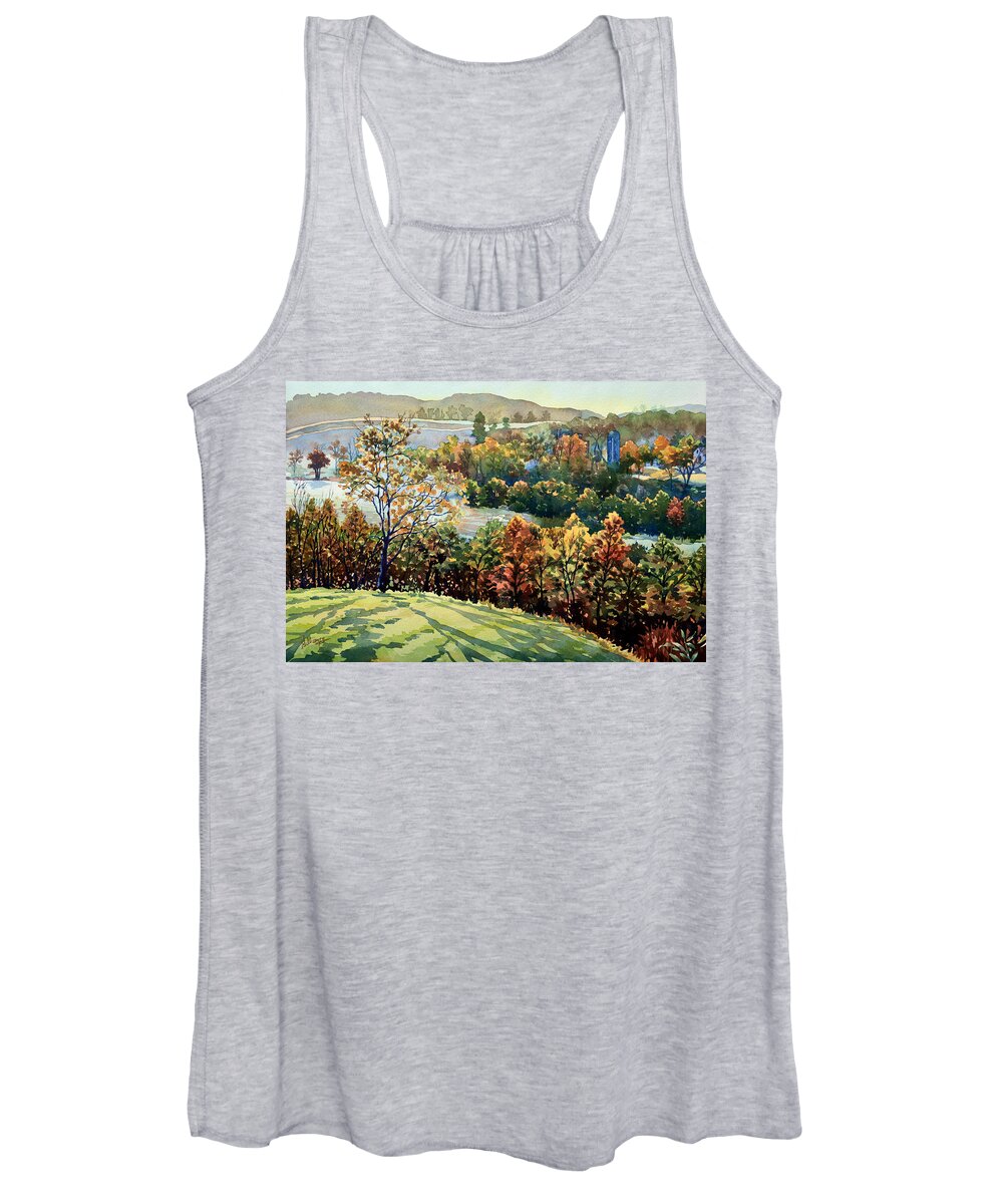 Nature Women's Tank Top featuring the painting Linganore Dew by Mick Williams