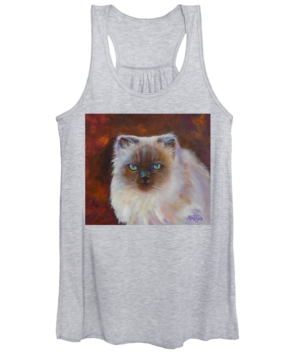 Cat Women's Tank Top featuring the painting Little Buddha Boy by Nataya Crow