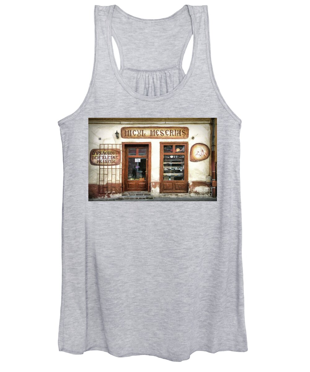 Craftsman Women's Tank Top featuring the drawing Little Craftsman' Shop - Micul Meserias by Daliana Pacuraru