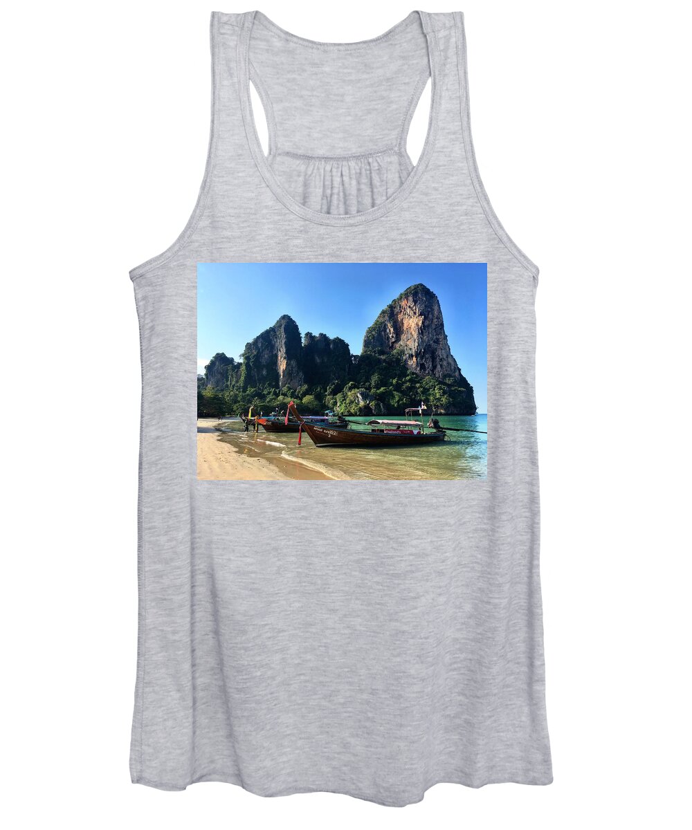 Thailand Women's Tank Top featuring the photograph Long Boats in Thailand by Doris Aguirre