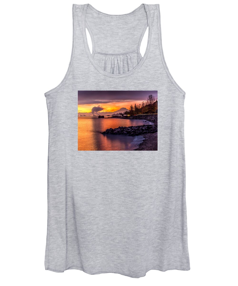 Red Women's Tank Top featuring the photograph Magical Sunrise on Commencement Bay by Rob Green