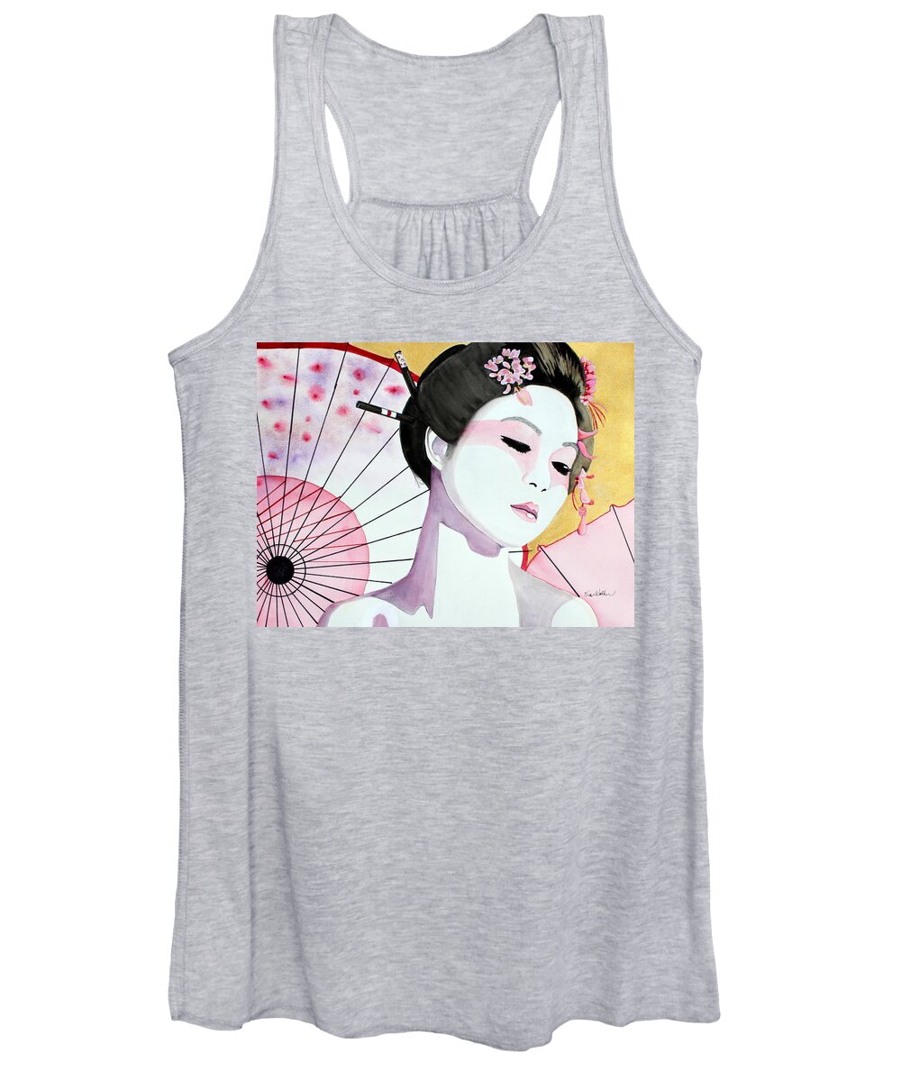 Pink Women's Tank Top featuring the painting Maiko Watercolor by Kimberly Walker