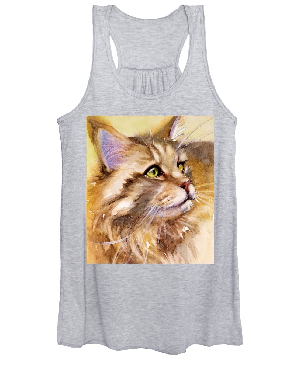 Cat Women's Tank Top featuring the painting Main Coon by Judith Levins