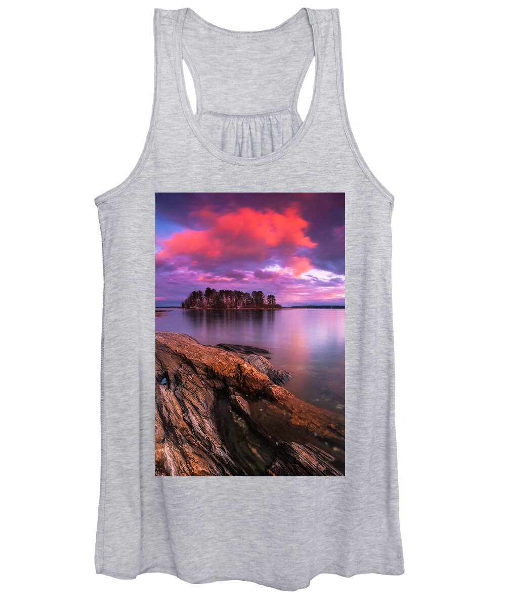 Maine Women's Tank Top featuring the photograph Maine Pound of Tea Island Sunset at Freeport by Ranjay Mitra