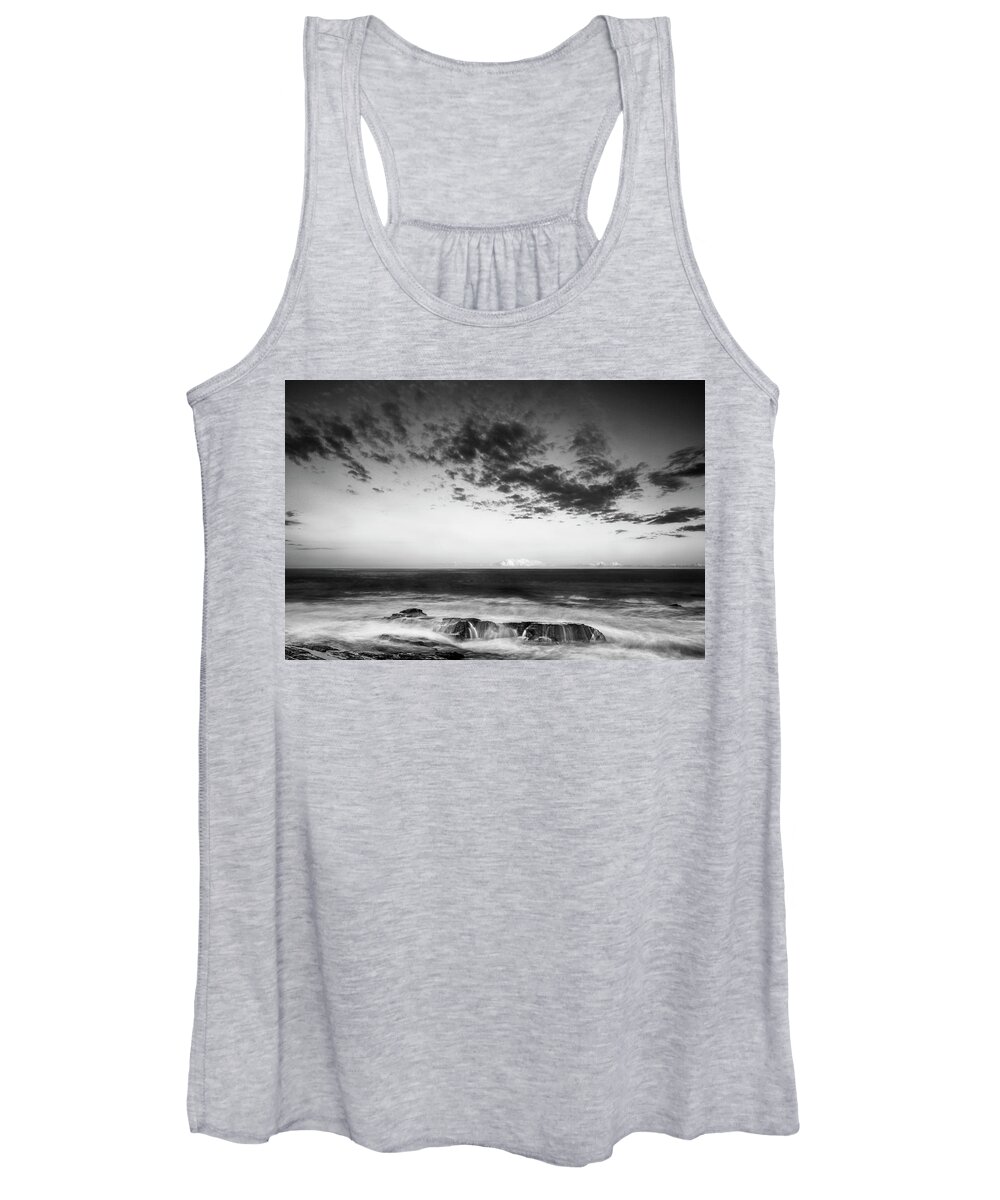 Maine Women's Tank Top featuring the photograph Maine Rocky Coast with Boulders and Clouds at Two Lights Park by Ranjay Mitra