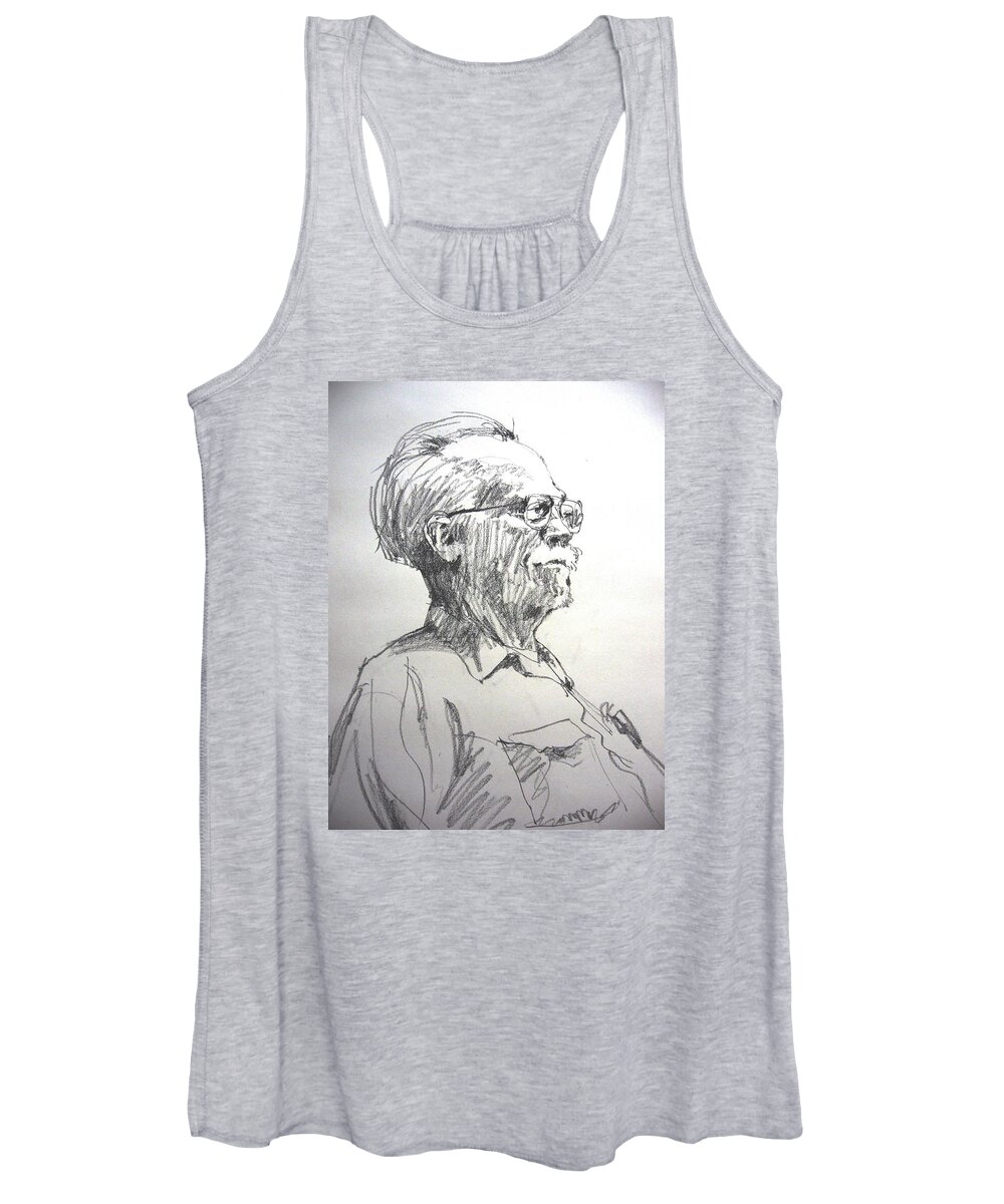 Man Model Portrait Drawing Pencil Paper Women's Tank Top featuring the painting Man With Glasses by Stephen Rutherford