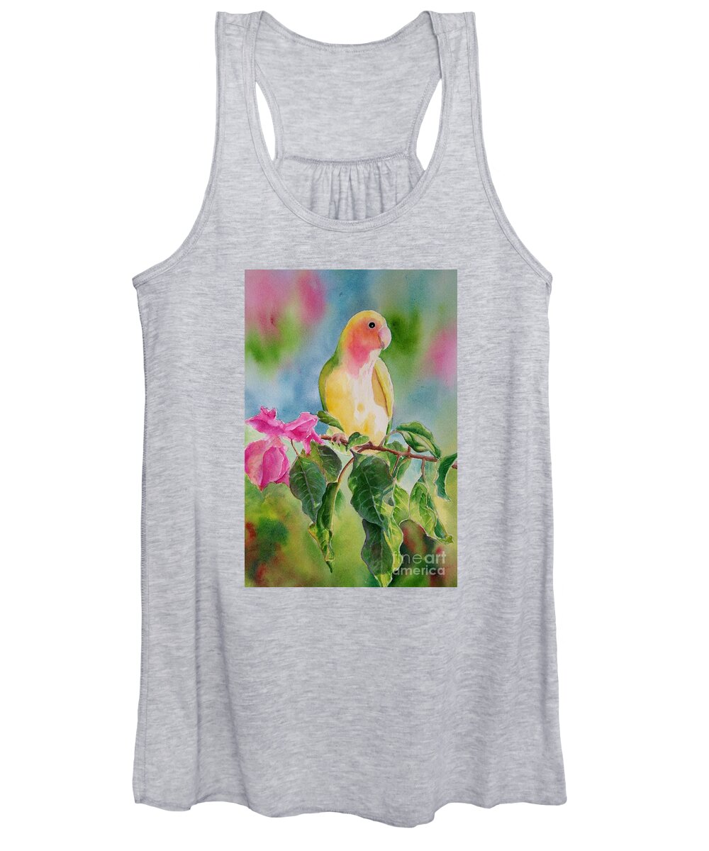 Love Bird Women's Tank Top featuring the painting Mango in the Bougainvillea by Petra Burgmann