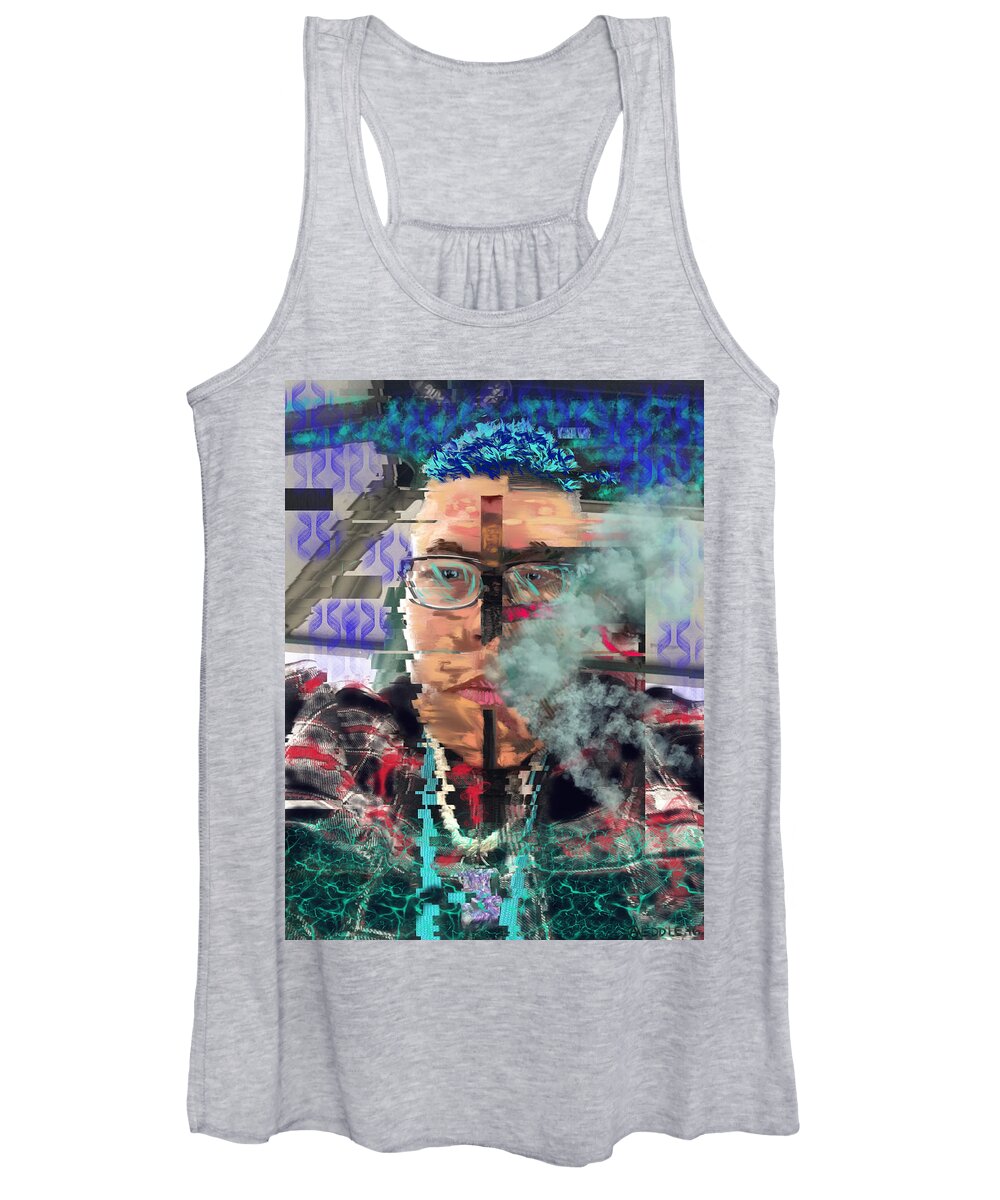 Self-portrait Women's Tank Top featuring the painting Mania Self Portrait by Angela Weddle