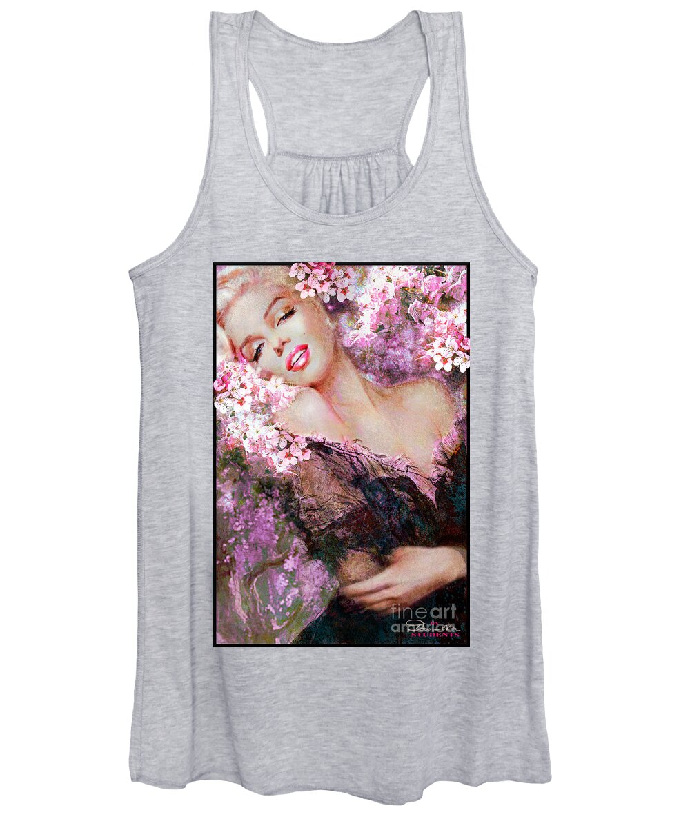 Theo Danella Women's Tank Top featuring the painting Marilyn Cherry Blossoms Pink by Theo Danella
