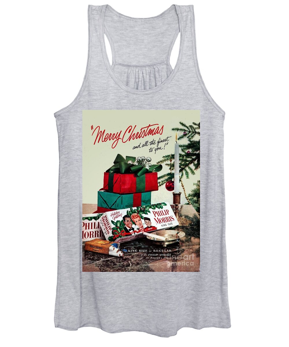 Merry Christmas Vintage Cigarette Advert Women's Tank Top featuring the painting Merry Christmas vintage cigarette advert by Vintage Collectables