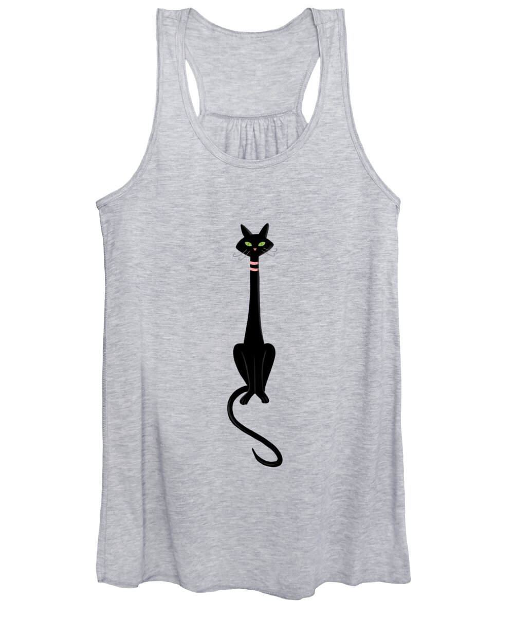 Cats Women's Tank Top featuring the painting Midcentury Modern Black Kitty Cat With Green Eyes by Little Bunny Sunshine