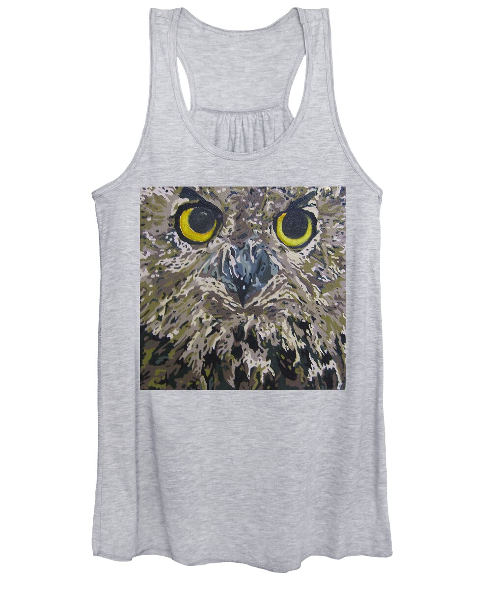 Owl Women's Tank Top featuring the painting Midnight Prowler by Cheryl Bowman